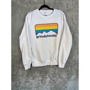 Grindelwald Graphic Sweatshirt Mens Large White Retro Alpine Streetwear Crewneck
